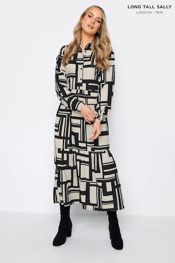 Long Tall Sally Stone Brown Abstract Print Tiered Maxi Dress (197888) | £34
