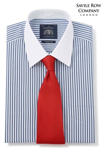 Savile Row Navy Stripe Classic Winchester Double Cuff Shirt (197972) | £55