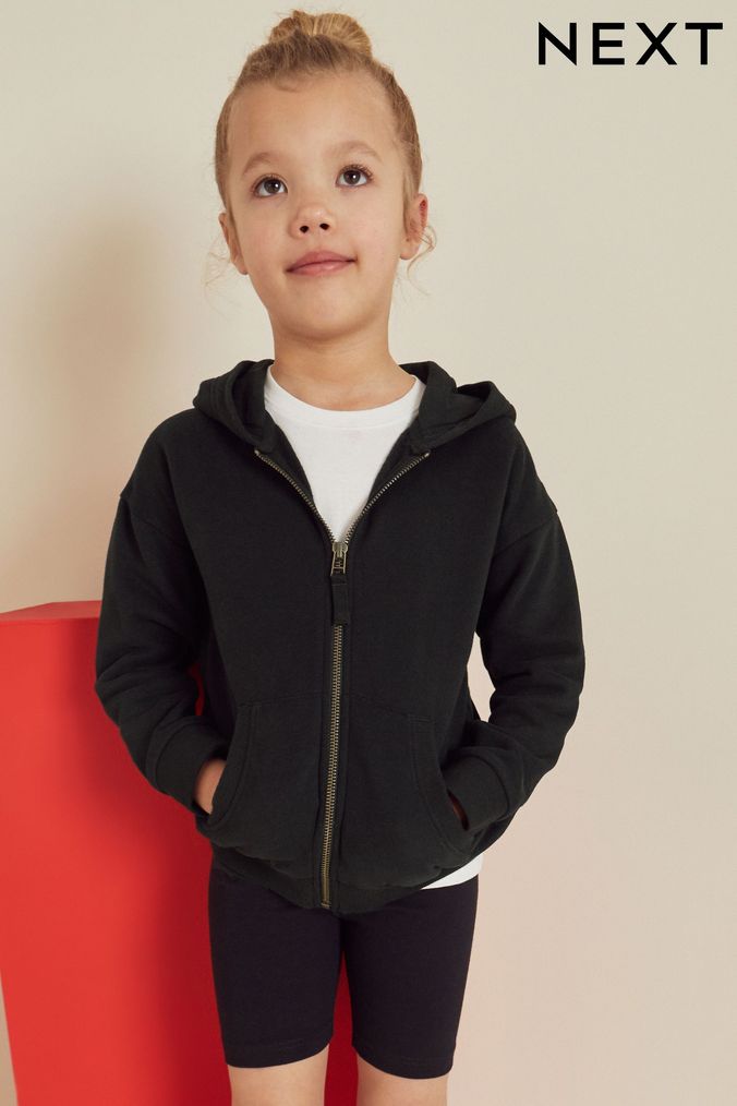 Black Cotton Rich Zip Through Football Hoodie (3-16yrs) (198020) | £13 - £18