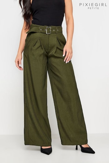 PixieGirl Petite Olive Green Wide Leg Belted Trousers Tempo (198390) | £37