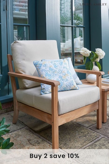 Laura Ashley Natural Garden Salcey Teak Lounging Chair With Saunton Natural Cushion (198404) | £650