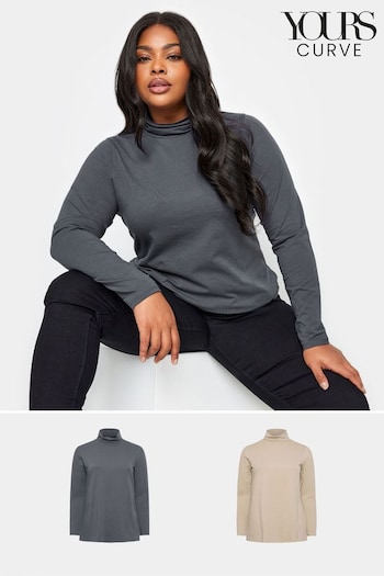 Yours Curve Grey/Natural 2 Pack Turtle Neck Tops (198803) | £29