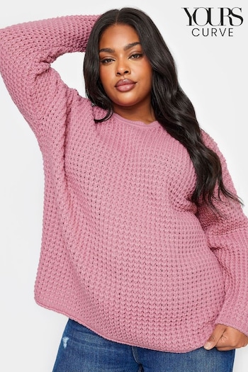 Yours Curve Pink Waffle Knitted Jumper (198875) | £29