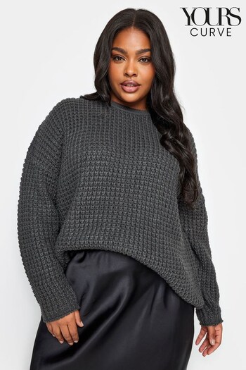 Yours Curve Grey Waffle Knitted Jumper (198902) | £29