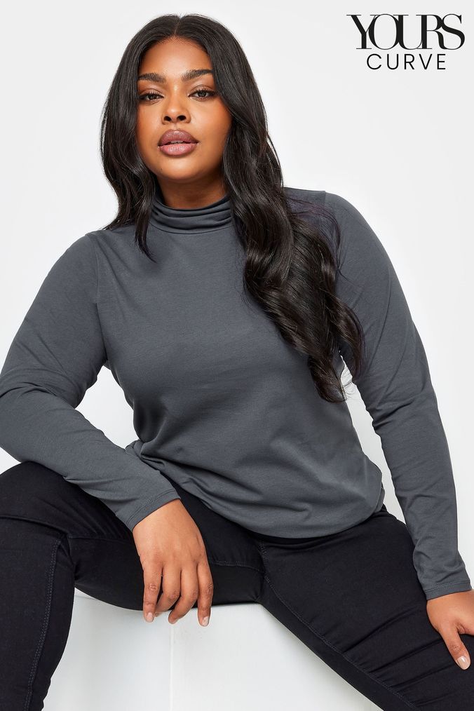 Grey polo neck top sale