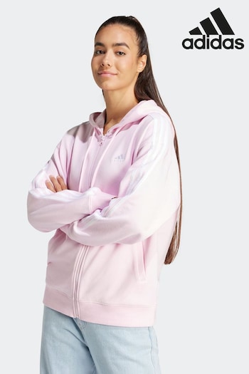 adidas Pink Sportswear Essentials 3-Stripes French Terry Oversized Full-Zip Hoodie (199336) | £45