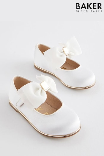 Baker by Ted Baker Girls Ivory Satin Mary Jane NEW Shoes with Organza Bow (199442) | £36