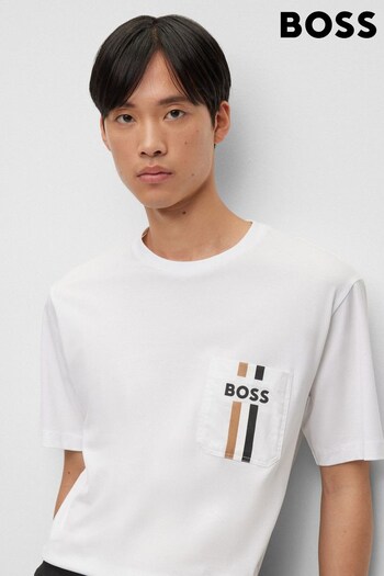 BOSS White Regular Fit Pocket Stripe Logo T-Shirt (199640) | £89