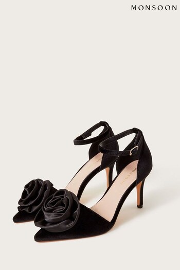 Monsoon Satin Corsage Heeled Black Shoes (199751) | £75