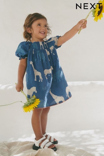 Blue Animals Puff Sleeve Dress (3mths-8yrs) (1L4819) | £13 - £16