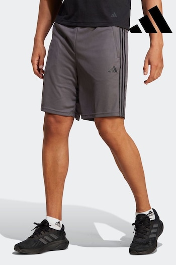 adidas Grey Train Essentials Piqué 3-Stripes Training Shorts (1R7890) | £23