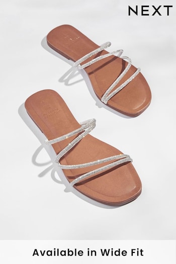 Silver Forever Comfort® Embellished Glittery Asymmetrical Strappy Mule Sandals (1UJ747) | £30
