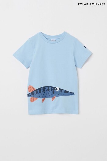 Polarn O. Pyret Blue Organic Zipped Pocket Shark T-Shirt (200210) | £11 - £12