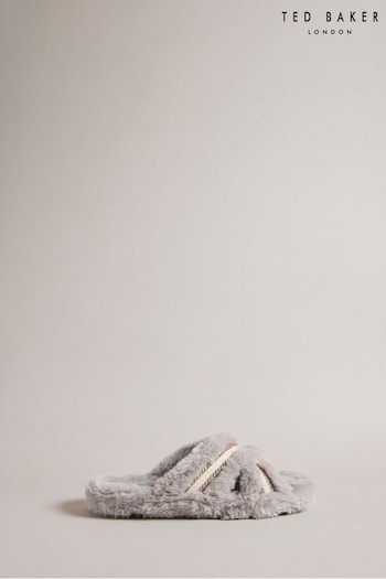 Ted Baker Grey Topply Faux Fur Cross Over Slippers (200677) | £45