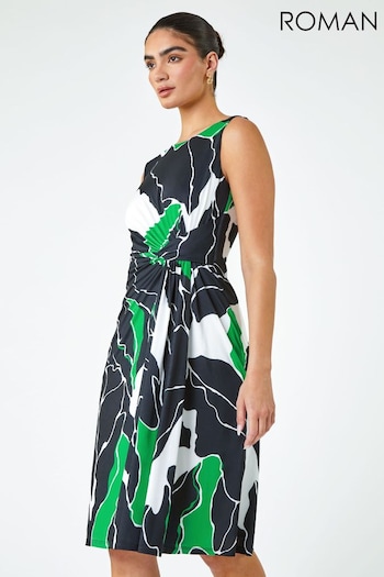 Roman Green Abstract Twist Detail Stretch Dress (200749) | £80