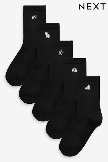 Black 5 Pack Bamboo Rich Unicorn Embroidered Ankle Socks (201169) | £7.50 - £8.50