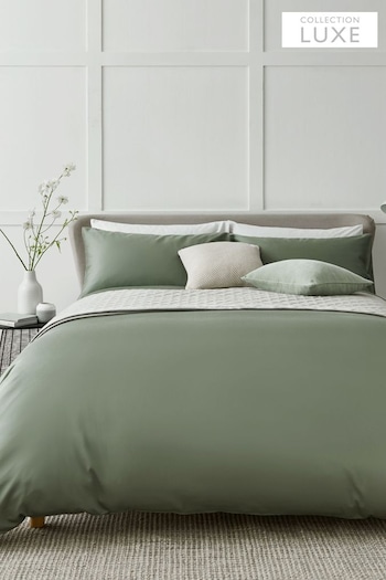 Sage Green Collection Luxe 400 Thread Count 100% Egyptian Cotton Sateen Duvet Cover And Pillowcase Set (201983) | £50 - £82