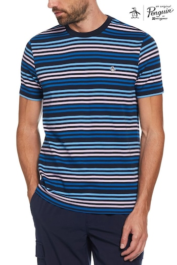 Original Penguin Blue Engineered Stripe Short Sleeve T-Shirt (202198) | £40