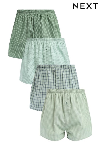 Sage Green Check 4 pack Woven Pure Cotton Boxers (202382) | £28