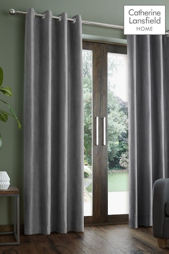 Catherine Lansfield Grey Faux Suede Eyelet Curtains (202528) | £30 - £80