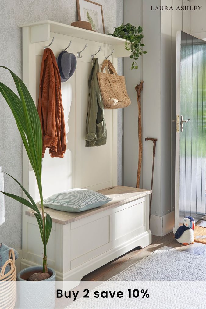 Laura Ashley White Dorset Tall Bench With Coat Rack (202661) | £975