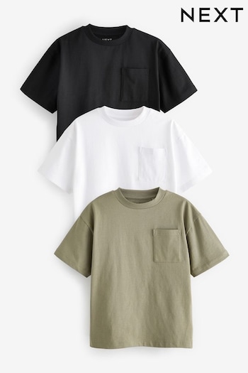 Khaki Green/Black Pocket Detail Relaxed Fit T-Shirt 3 Pack (3-16yrs) (202852) | £14 - £20
