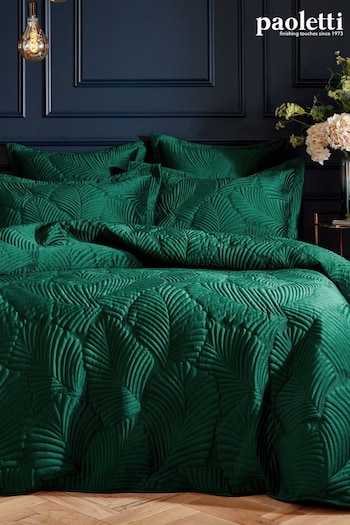 Paoletti Emerald Green Palmeria Quilted Velvet Duvet Cover and Oxford Border Pillowcase Set (202998) | £56 - £105