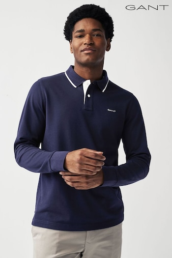 GANT Blue Tipping Pique Long Sleeve Polo Shirt (204005) | £95
