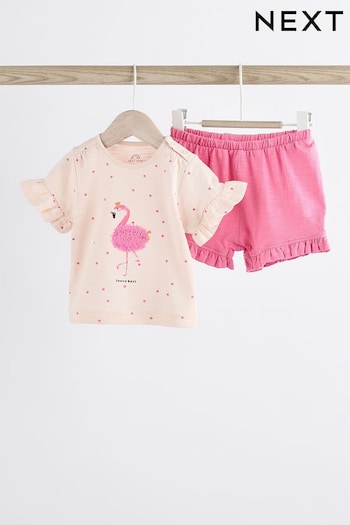 Pink Flamingo melange Top and Shorts 2 Piece Set (204181) | £12 - £14