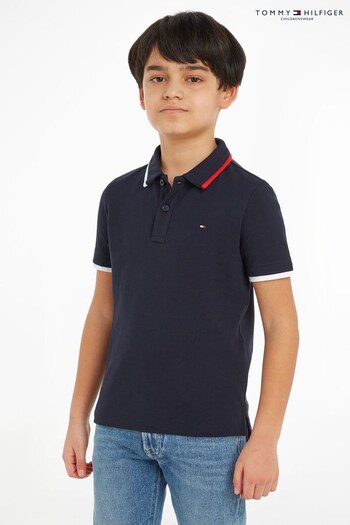 Tommy Navy Hilfiger Kids Blue Flag Tipping Polo Top (204529) | £40 - £45