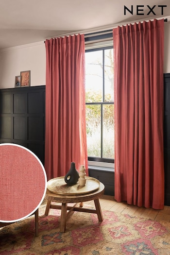 Raspberry Pink Washed Cotton Linen Hidden Tab Top Lined Curtains (204531) | £50 - £115