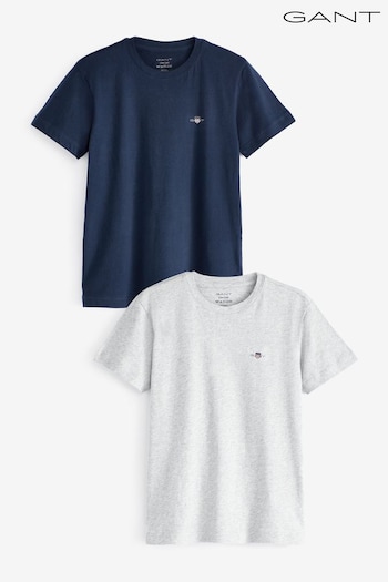 GANT Grey Shield Logo Neck T-Shirt 2-Pack (204784) | £30