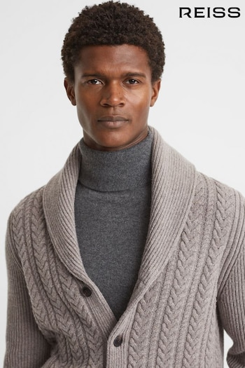 Reiss Mink Melange Ashbury Cable Knitted Cardigan (205021) | £148