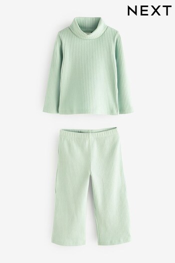 Green Ribbed Top and Wide Leg Trousers Set (3mths-7yrs) (206324) | £15 - £19