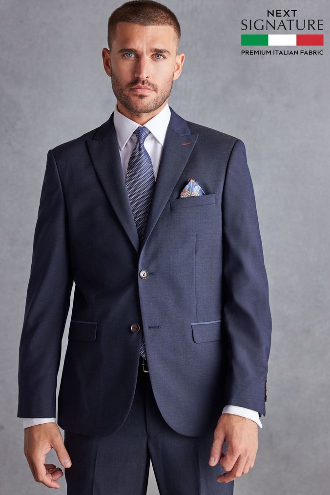 Navy Blue Tailored Signature TG Di Fabio Wool Rich Puppytooth Suit Jacket (206612) | £144