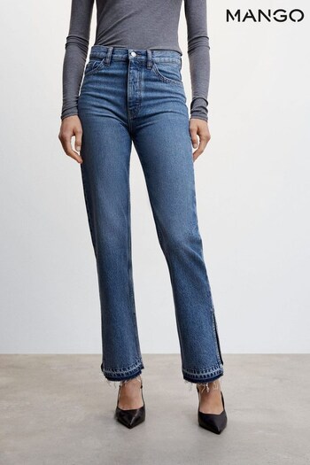 Mango Blue High-Rise Straight Jeans With Slits (206740) | £46