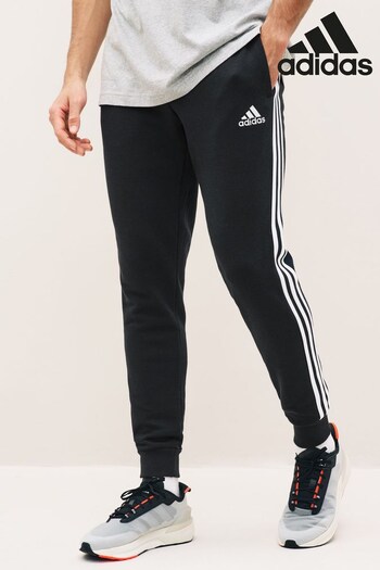 adidas Black Sportswear Essentials Fleece Tapered Cuff 3-Stripes Joggers (206896) | £35