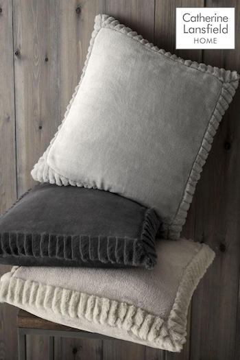 Catherine Lansfield Natural Velvet and Faux Fur Soft and Cosy Cushion (206910) | £18