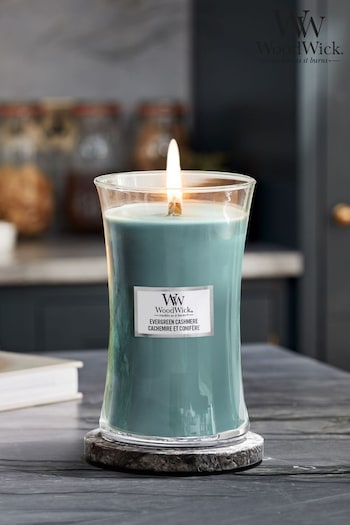 Woodwick Blue Large Evergreen Cashmere Scented Jar Candle (206992) | £33