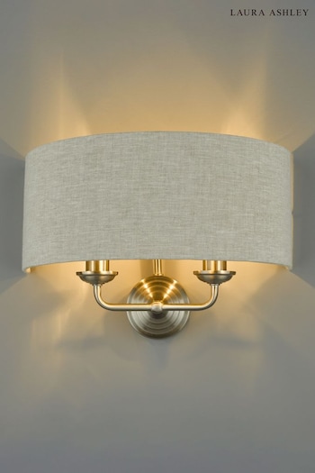 Laura Ashley Satin Nickel Sorrento 2 Light Wall Light Lamp Shade (207160) | £75