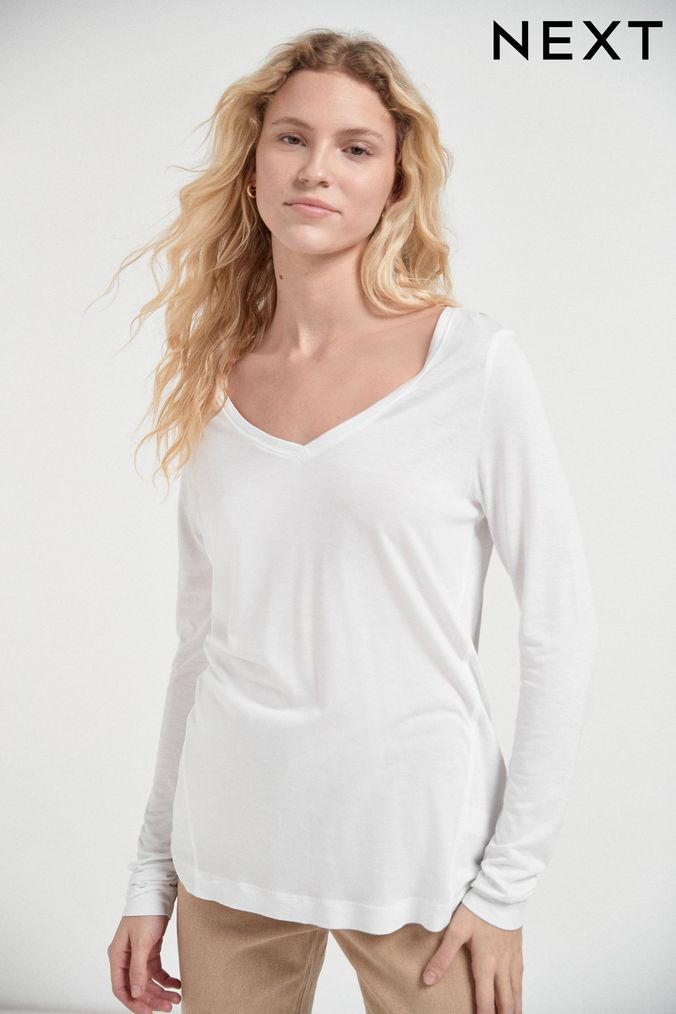 Long sleeve v neck outlet t shirts women's
