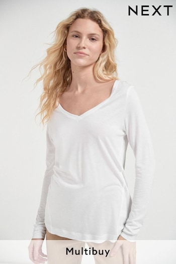 White Slouch V-Neck Long Sleeve T-Shirt (207598) | £10