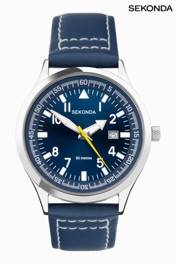 Sekonda Mens Blue Leather Strap Watch (207751) | £35