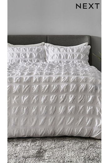 White Supersoft Seersucker Textured Duvet Cover and Pillowcase Set (207775) | £25 - £55