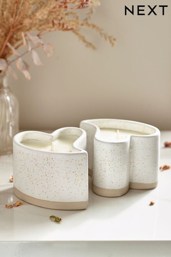 Set of 2 White Established In Heart Candles (208013) | £14