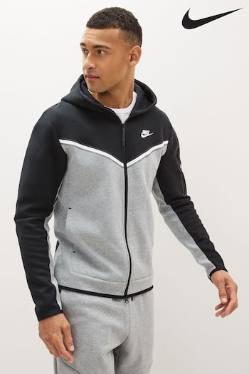 Nike creased Black/Grey Tech Fleece Zip Through Hoodie (208391) | £110