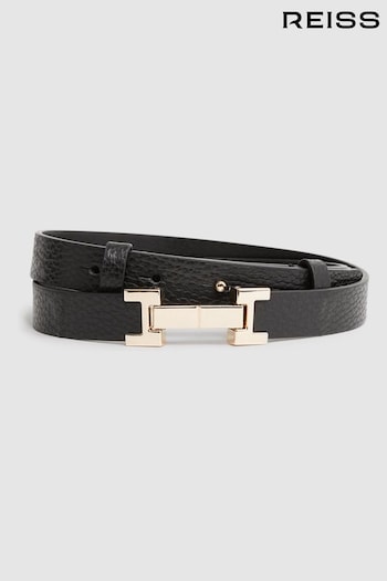 Reiss Black Hayley Leather Square Hinge Belt (208516) | £60