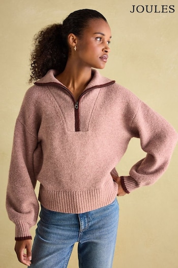 Joules Elmore Pink Knitted Quarter Zip Jumper (209096) | £59.95