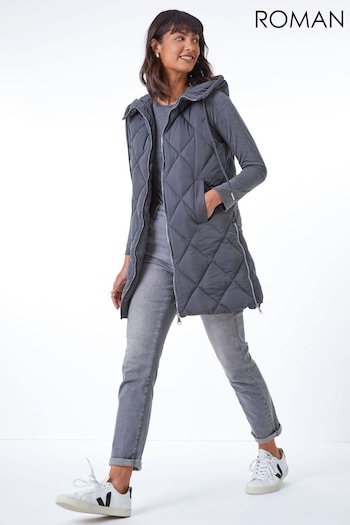 Roman Grey Diamond Quilted Hooded Gilet (209183) | £65