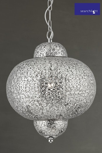 Searchlight Shiny Nickel Fretwork Ceiling Light Pendant (209249) | £90